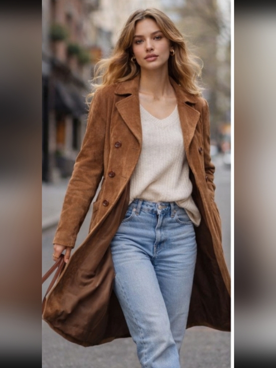 Nuage Jackets & Blazers - Women's Suede Trench Coat in Brown